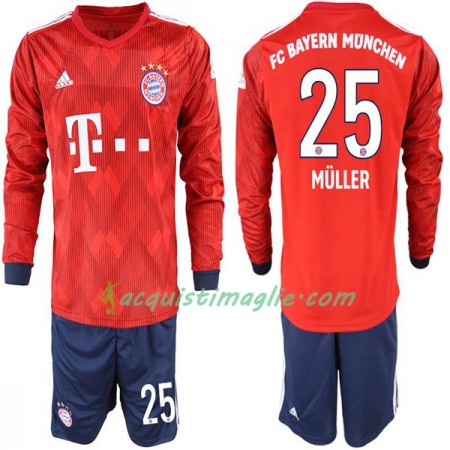 Divisa di Calcio Bayern Monaco Müller 25 Bambino Prima 2018/2019 Manica Lunga